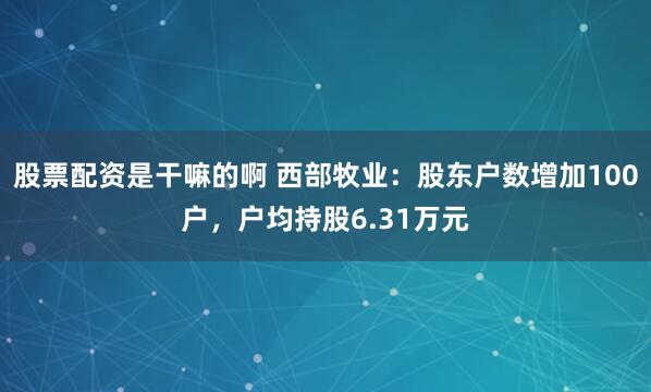 股票配资是干嘛的啊 西部牧业：股东户数增加100户，户均持股6.31万元