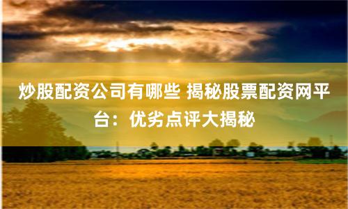 炒股配资公司有哪些 揭秘股票配资网平台：优劣点评大揭秘